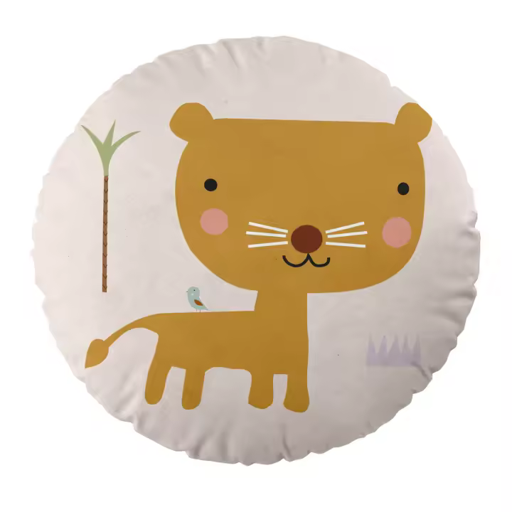 COJIN REDONDO INFANTIL CON RELLENO EXPLORADORA 40 CM DIAMETRO HACIENDO EL INDIO FABRICADO EN ESPAÑA - 1