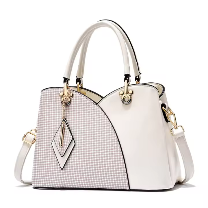 Bolsostoteparamujer Bolso de Mano Mujer Moda Cuadros Bolso Bandolera PU Cuero Bolso Señoras Tote Elegante Bolsa de Hombro con Colgante Rombo para Trabajo - 1