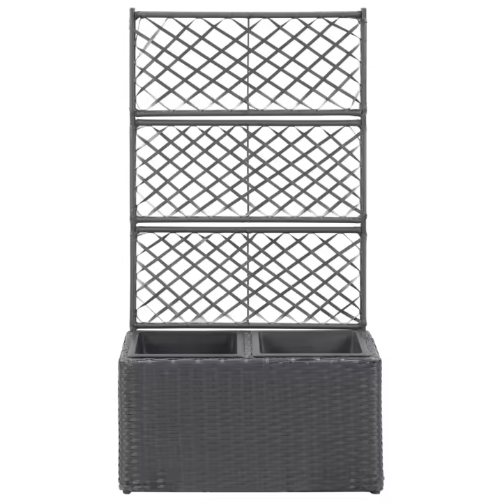 vidaXL Enrejado y arriate 2 macetas ratán sintético 58x30x107 cm Color Negro,  Gris,  Marrón y mas - 1