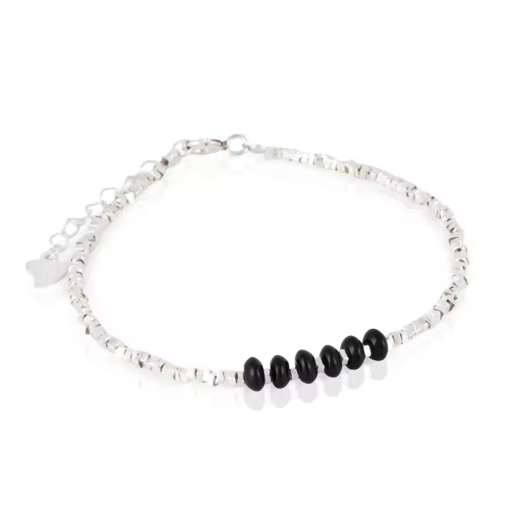 FIRENZE SILVER Pulsera de plata con diseño de cristal negro, detalles en plata de ley 925 y cierre de resorte. 0,3x0,3x18,7 Cm. Color: Plata - 1