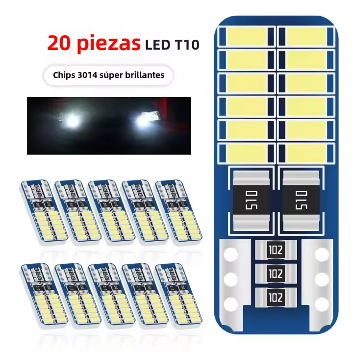 Lámpara De Interiores Para Coche LED T10 W5W Canbus 3014 24SMD 194 168 Luz Blanca Universal 12V 6000K Sin Errores 10/20PC - 1