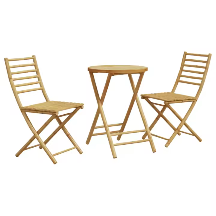 vidaXL Juego de mesa y sillas de jardín 3 piezas bambú en forma Circular/Cuadrado | cómodas modernas ergonómicas para comedor cocina salón hogar - 1