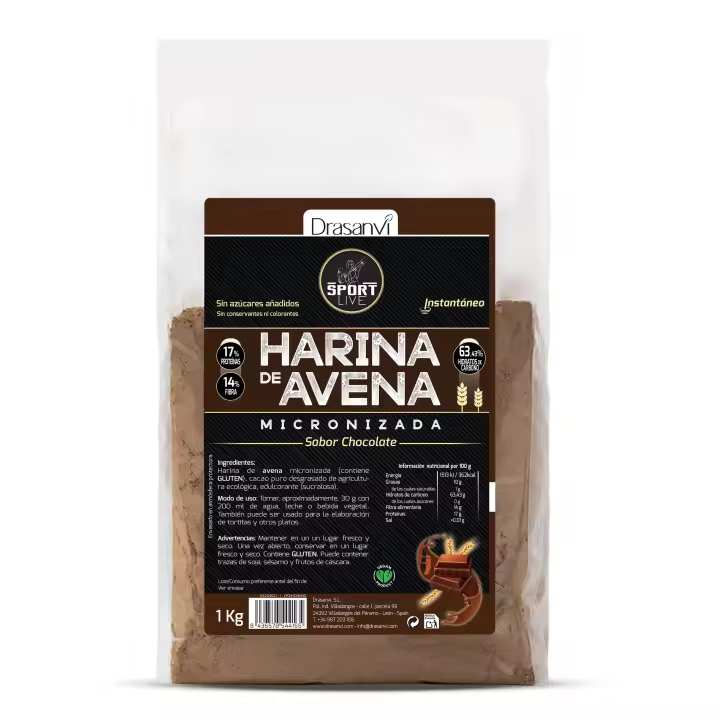 Harina Avena sabor Chocolate - 1Kg - Sport Live - Drasanvi - 1