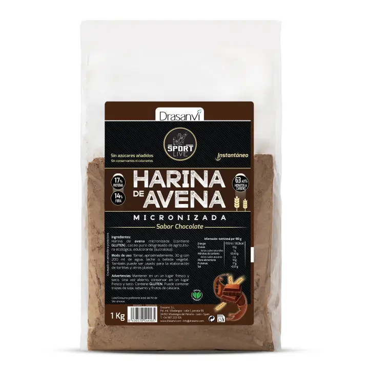 Harina Avena sabor Chocolate - 1Kg - Sport Live - Drasanvi - 1