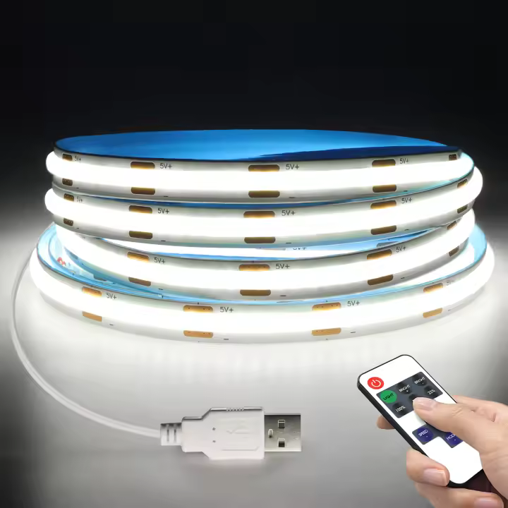 Tira De LED COB Flexible 5V Con Control Remoto RF Para Iluminación De Cocina Dormitorio Armario De Armario Sala De Estar Corte Cutfiable Y Dimmer - 1