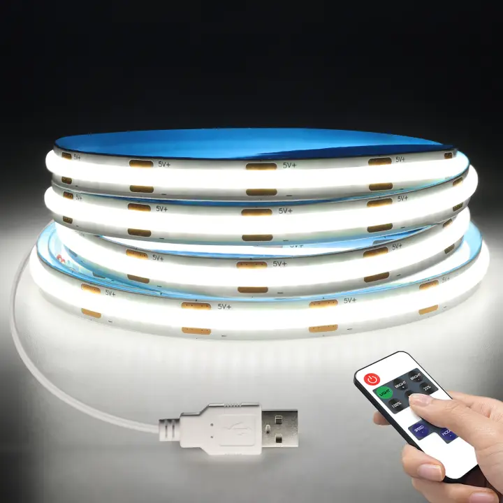 Tira De LED COB Flexible 5V Con Control Remoto RF Para Iluminación De Cocina Dormitorio Armario De Armario Sala De Estar Corte Cutfiable Y Dimmer - 1