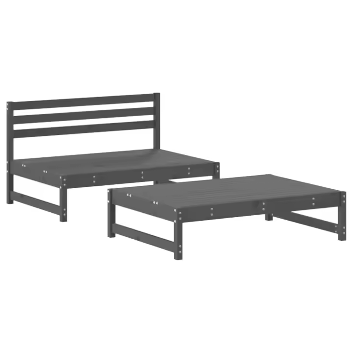 vidaXL Juego de muebles de jardín 2 piezas madera maciza de pino gris - 1