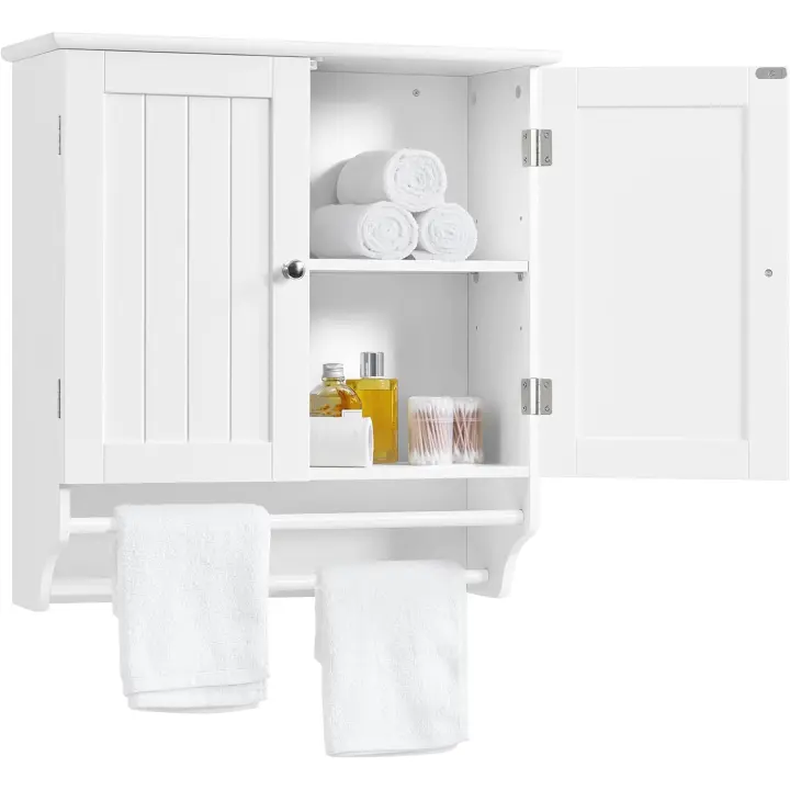 Armario Baño Pared Armario Cocina Colgante con Toallero 60,5x22,5x64 cm Mueble Baño Suspendido de Madera Blanco - 1