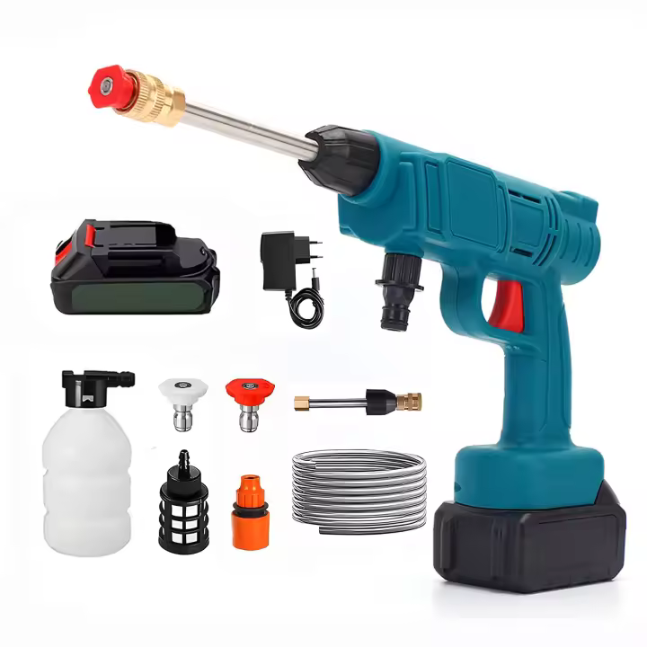 Batería de litio de 9000mAh Limpiadora eléctrica de alta presión sin cable de 1000W 240L/h de alto caudal con boquilla de 0°/ 40° + filtro de acero inoxidable Práctica pistola de chorro de agua de limpieza multifuncional - 1