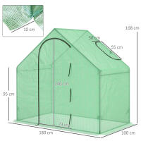 Outsunny Invernadero Pequeño Invernadero de Exterior con Ventana Puerta con Cremallera Marco de Acero y Cubierta de PE 140g/㎡ para Cultivar Tomates Plantas Flores 180x100x168 cm Verde - details 2