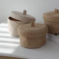 Caja De Almacenamiento De Jute De Sección Redonda Para Regalos Y Snacks Caja De Almacenamiento De Flores De Seagrass Con Tapa Caja De Armario Ecológica Y Hecha De Fibra Vegetal - details 2