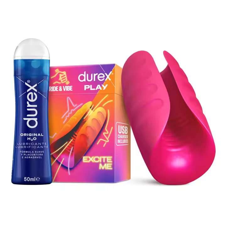 Durex - Masturbador de Pene, Vibrante y Suave, RIDE & VIBE +  Lubricante Original H2O 50 ml, Texturizado, Estriado, Juguete Sexual, Resistente al Agua - 1