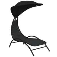 vidaXL Tumbona con toldo acero y tela 167x80x195 cm Crema, Negro, Gris oscuro Sillas de Exterior Ideal para jardín, playa, piscina, terraza Tumbona Piscina Tumbonas Playa Tumbonas Jardín Exterior - details 2