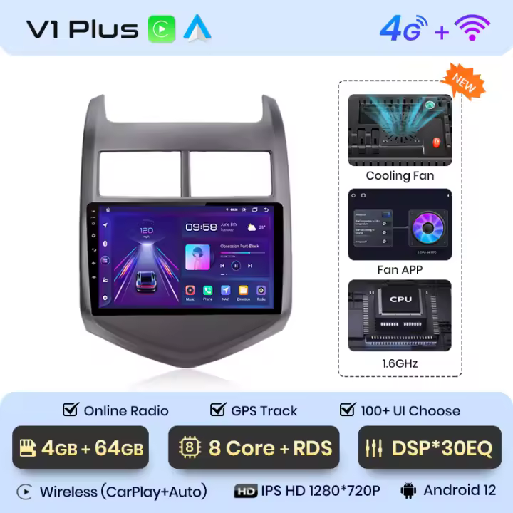 Junsun Android 13 Radio Para Chevrolet Aveo 2 Sonic T300 2011 2012 2013 2014 2015 DSP Navegación GPS Reproductor Multimedia 2 DIN Inalámbrico CarPlay Android Auto Radio - 1