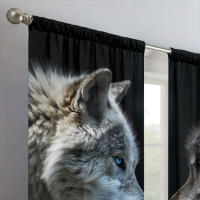 2pcs Cortina De Ventana Estampada En Estilo Lobo Blanco Y Negro Para Decoración Del Hogar Tratamiento De Ventana Para Dormitorio Oficina Y Cocina Material 100% Poliéster - details 7