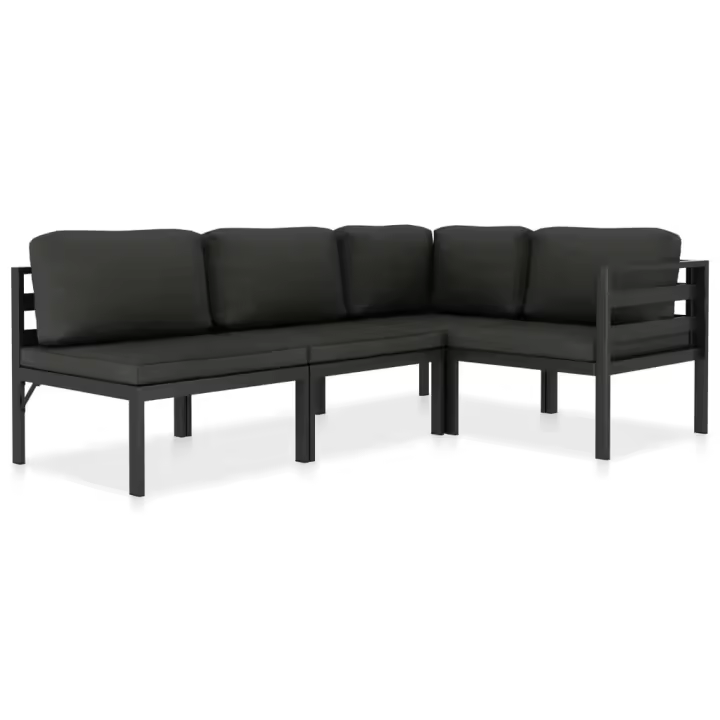 vidaXL Set muebles de jardín 4 pzas y cojines aluminio gris antracita - 1