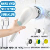 Cepillo De Limpieza Eléctrico Multifuncional 5-en-1 Recargable Por USB Herramienta De Limpieza Para El Baño Y Cocina Cepillo De Lavado Para Platos Y Bañera - details 0