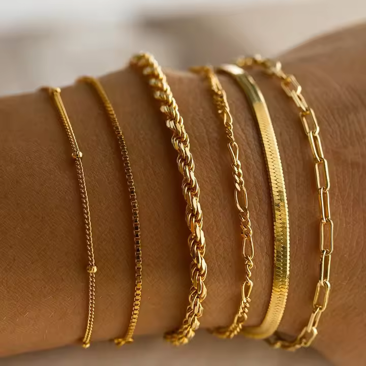 Set De 6 Pulseras Bohemio Multicapa Y Delgadas Para Mujer En Color Oro Metálico Accesorios De Joyería De Verano Y2K Clasico Minimalista Con Cierre De Cangrejo - 1