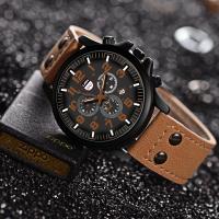 Reloj De Hombre Moda Cuarzo Correa De Cuero Militar Calendario Reloj De Pulsera Casual Marcadores Numerales Arábigos Acero Inoxidable - details 5