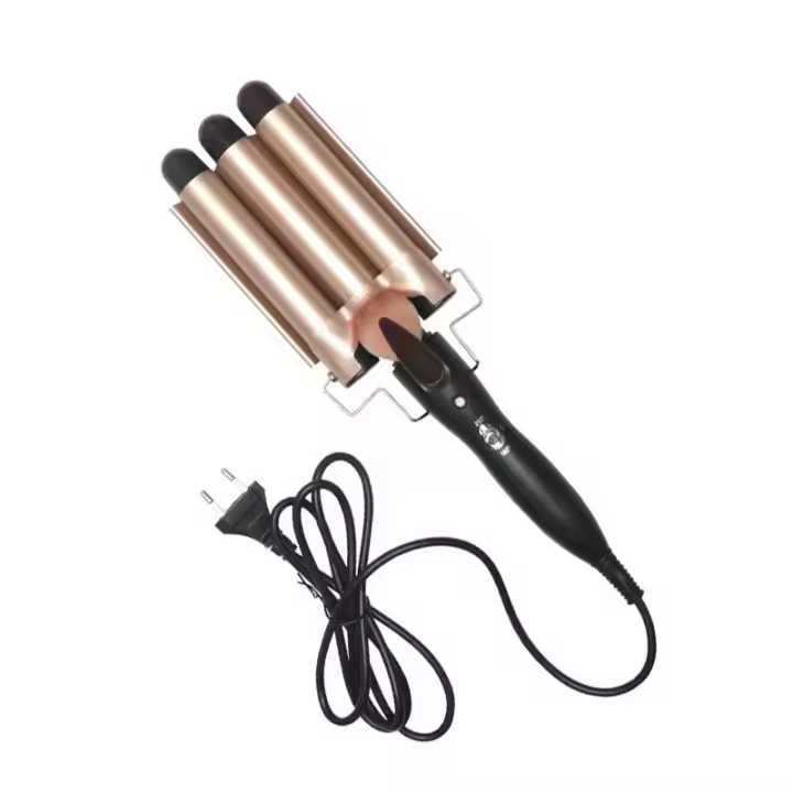 Rizador De Pelo Eléctrico Ajustable En Temperatura Con 3 Tubos Egg Roll Triple Barrel Wanda Para Estilo De Ondas Y Rizos Cerámica Tourmalina - 1