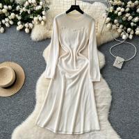 Vestido Rosa Francés De Estilo Simple Para Damas Con Cuello En V Manga Larga Sólido Suave Ajustado Casual De Otoño Vestido Largo De Hogar - details 19