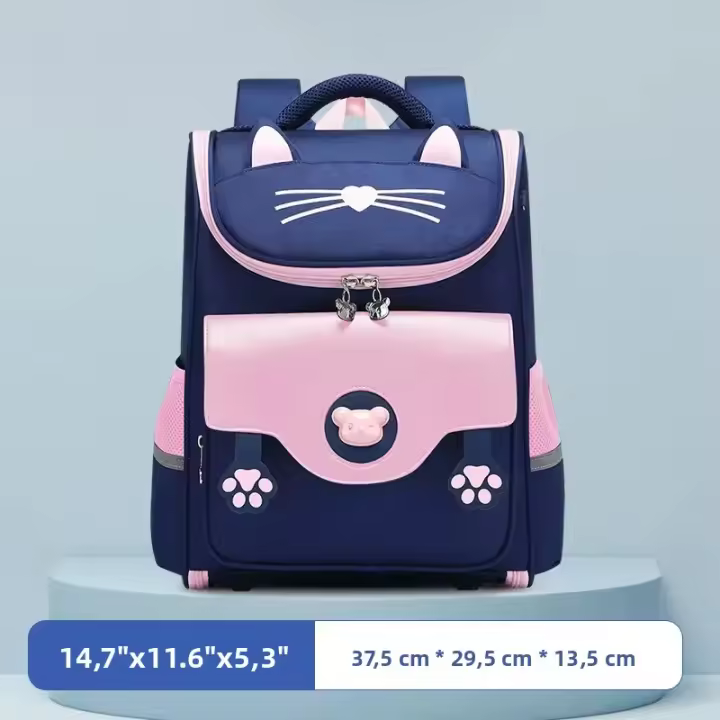 Mochila Escolar 3D Gato SUN EIGHT Para Niñas Impermeable Y Con Espalda Ortopédica Cierre De Cremallera Material De Nylon - 1
