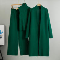 Conjunto De Traje De Pijama Para Mujer 3 Piezas Vintage Moda Primavera Otoño Cardigan Chaqueta Y Pantalones Tejidos Algodón Y Viscosa Estilo Oficina Alto Ajuste Talla Alta - details 4