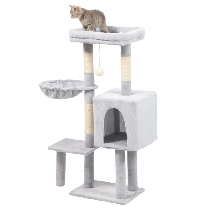 Árbol Rascador para Gatos, Torre de Juegos con Casa y Plataformas, 108x40x30 cm, Gris - 1