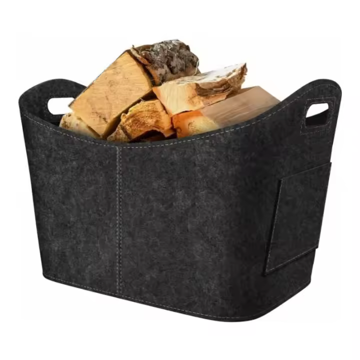 Cesta para leña para chimenea, cesta para leña de fieltro, cesta para leña de fieltro plegable, bolsa para leña para chimenea, leña, 50x30x40 cm, gris oscuro - 1