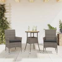 vidaXL Set de comedor jardín 3 pzas con cojines ratán PE acacia en color Negro y crema/Gris/Negro | acolchados duraderos para sofás de jardín terraza exterior - details 1