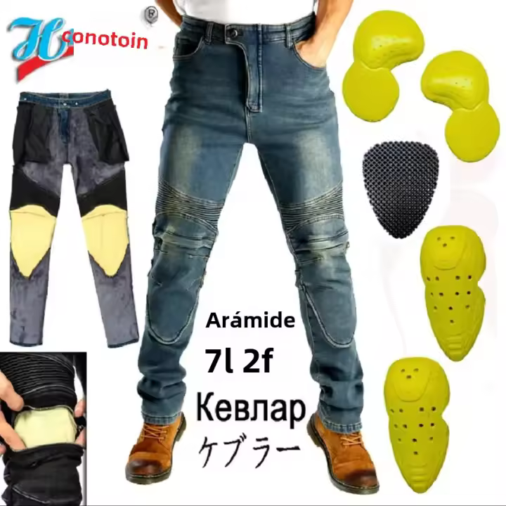Pantalones De Motocicleta Para Hombres Protección Rodilla Calor Invierno Vaqueros Velocidad Aramida Casual Motocross Carretera - 1