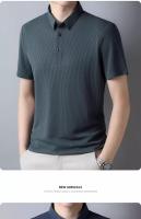 Camisa Polo De Verano Para Hombre Con Cuello Redondo Solido Camiseta De Negocios Transpirable Corta Cuello En V Talla Única - details 15