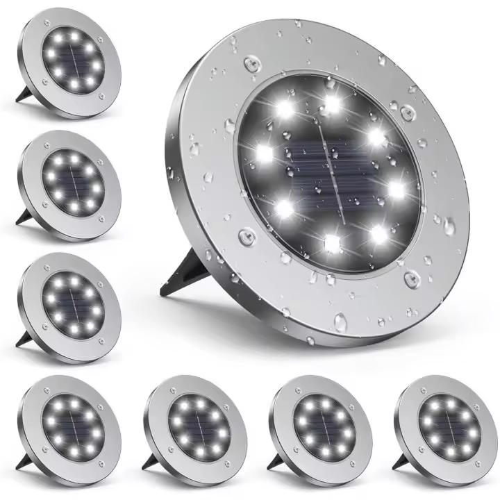 Luces Solares para Exterior, Luces de disco Solares, Luces de Jardín IP65, Luces Solares LED impermeables, 6000 K, iluminación de País Blanco frío para Jardín, patio, céped, chimenea (paquete de 8) - 1