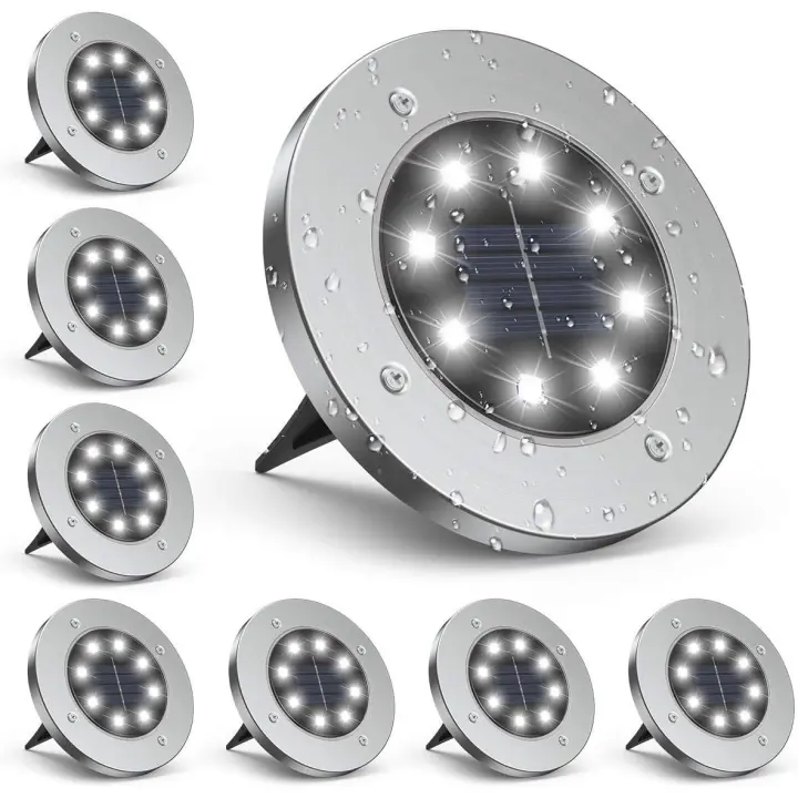 Luces Solares para Exterior, Luces de disco Solares, Luces de Jardín IP65, Luces Solares LED impermeables, 6000 K, iluminación de País Blanco frío para Jardín, patio, céped, chimenea (paquete de 8) - 1