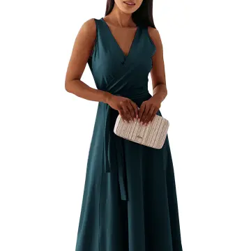 Vestido De Fiesta De Manga Corta - Abertura Alta, Cintura Ajustada, Hasta La Rodilla