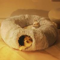 Cama De Gato De Peluche Con Tunnel Multifuncional Para Gatos De Interior Donut Fluffy Con Agujero Para Observar Material De Plush - details 0