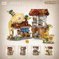 LOZ Mini Tienda De La Calle Creativa Juguete De Bloques De Construcción Para Niños Despliegue Plegable Tienda De Carne Algodón Azul Y Blanco - details 2