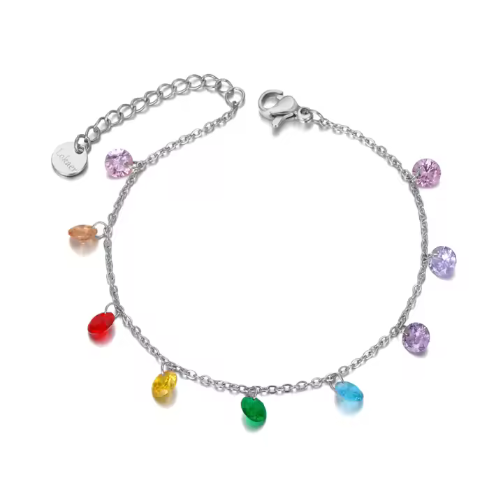 Pulsera De Cadenas Bohemia Playa Lokaer Para Mujer Con Cristales CZ Coloridos Pulsera De Encanto Acero Inoxidable Y Titanio B20114 - 1