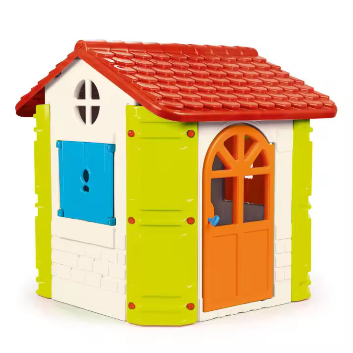 FEBER - Feber-House, Casa de Jardín para Niños, Colores Cálidos Azul, Rojo, Naranja y Verde, Resistente y Segura, Casita Infantil para Juegos de Exterior, 2 a 6 años, Famosa(800013950), Versión actual - 1