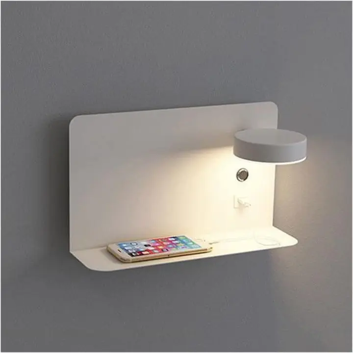 SOMY Lámpara de pared LED, lámpara de pared LED regulable de 3 colores con interruptor y modo de interfaz USB para dormitorio, pasillo, lámpara blanca (derecha) - 1