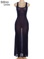 Vestido Maxi Malla Transparente Sisterlinda Para Mujer Verano Sin Mangas Elegante Y Ajustado Para Fiesta De Vacaciones Ropa De Mujer - details 2