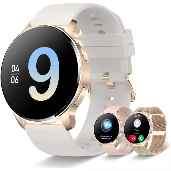 Reloj Inteligente Mujer 2025, 1.32" Smartwatch con Llamadas Bluetooth, 120+ Deportivos Smart Watch con Frecuencia Cardíaca/SpO2/Sueño/Podómetro/IP68 Pulsera Actividad para Android iOS,Plata - 1
