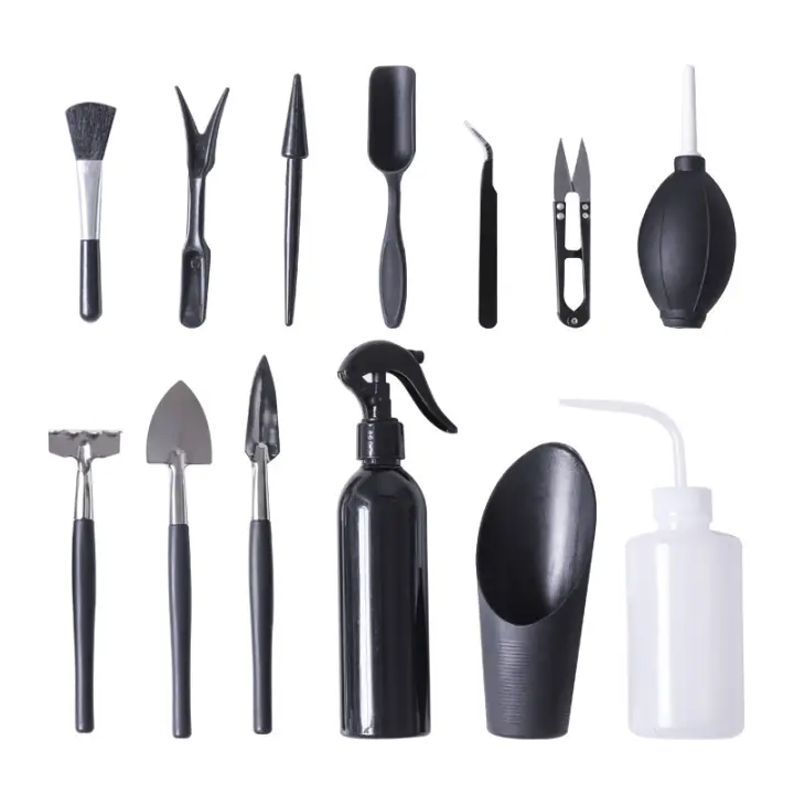 Paquete de 13 mini herramientas de jardín para plantas suculentas, trasplante manual, kit de cactus (metal) - 1