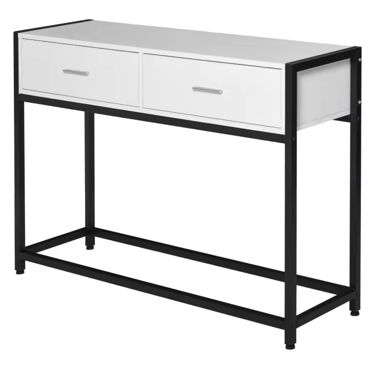 HOMCOM Mesa de Consola 120x34x81 cm Mesa de Entrada con 2 Cajones y Pies Ajustables Mueble de Recibidor de Estilo Moderno para Pasillo Salón Blanco y Negro - 1