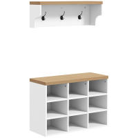 HOMCOM Recibidor con Perchero y Banco Zapatero 2 en 1 Muebles de Entrada con 3 Ganchos y Estantes para 9 Pares de Zapatos 75x30x50 cm y 75x20x22,5 cm Blanco - details 0