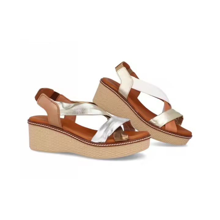 4641 - DIGO DIGO SANDALIAS DE CUÑA   COLORES : MULTIMETAL , BLANCO  TALLAS : 35 AL 41  CORTE EXTERIOR : PIEL  FORRO INTERIOR : PIEL / SINTÉTICO  PLANTILLA : PIEL / GEL  ALTURA TACÓN / CUÑA : 6 CM.  PISO : SINTÉTICO - 1