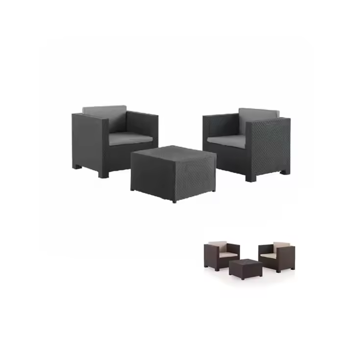 JARDIN202 - Juego de Terraza Diva Tete a Tete con 2 plazas - Mobiliario Exterior con Mesa Auxiliar y Cojines - 1