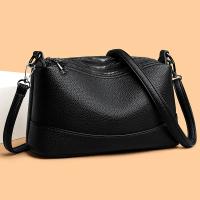 Bolso De Hombro Para Mujer 2024 Gran Capacidad Con Tres Capas De Cremalleras Color Sólido De PU Cuero Bolso Cruzado De Moda - details 6