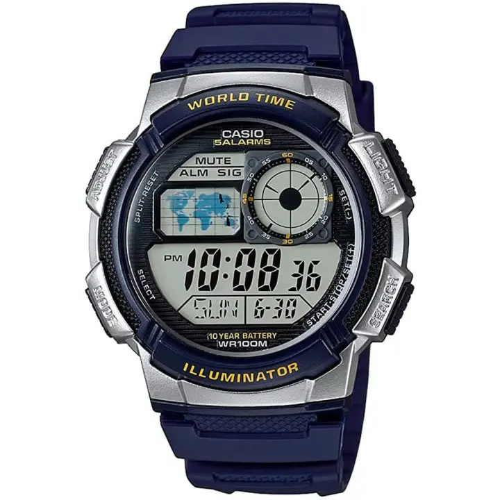 Casio AE-1000W-2A Reloj Digital Multifuncional para Hombre | Hora Mundial, Cronómetro y Resistencia al Agua - 1