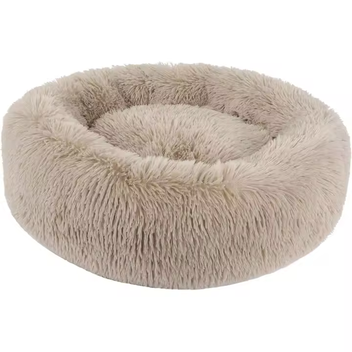 Cama de Felpa Deluxe Plush Redonda de Pelo Nido de Donut para Mascotas Deluxe para Gatos y Perros XH034 (Diameter:40cm, Light Brown) - 1